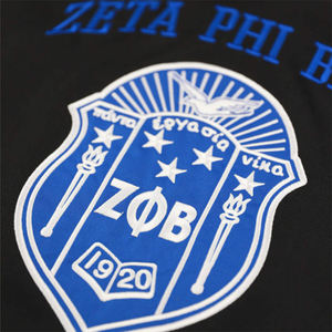 Maillot de football ZPB noir 100% polyester, maillot Zeta Phi Beta avec logos brodés, col en V, manches rayées - Product Image 3