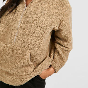 Wholesale Trendy <b>Teddy</b> <b>Fleece</b> Jacket For Women New Season Lined 1/4 Zip Oversized Hoodie Warm Knitted Fabric Stylish Hoodie - Product Image 3