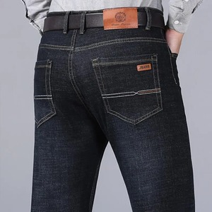 Nuevos pantalones vaqueros clásicos para hombre, monos de mezclilla de motorista negro suave, cierre de cordón de cintura media, Frente plano, informal, talla 32-38 - Product Image 5
