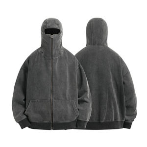 Vente chaude Hommes À Capuche Poids Lourd Coton À Capuche Acid Washed Full Zip Up Masqué Zipper Hoodies Pour Hommes - Product Image 1