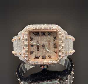 Luxe meilleure qualité montre à pavé romain carré mouvement automatique Moissanite clouté diamant 40mm verre analogique complet mode Antique - Product Image 1
