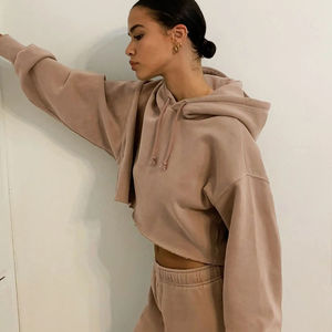 Vente en gros sur mesure 80% coton 20% doublure en polaire polyester couleur personnalisée Script sweat à capuche court pour femme - Product Image 3