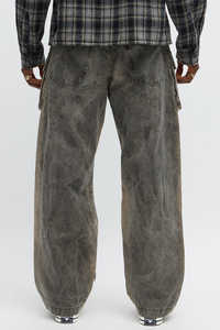 กางเกงยีนส์คาร์โก้ทรงตรงเอวสูงผ้าแคนวาสแบบฟอกสีทรงหลวมพร้อมกระเป๋าข้าง ผ้าหนา ผลิตตามสั่ง - Product Image 2