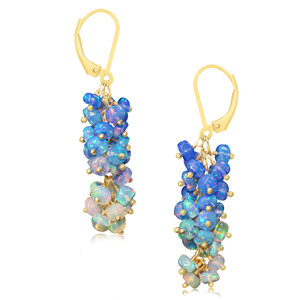 Pendientes de Plata de Ley 925 hechos a mano con cuentas de ópalo azul Natural, joyería de piedra natal para Bodas de mujer, regalo para fiestas - Product Image 1
