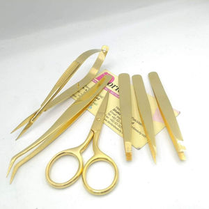 Pinzas para cejas con punta inclinada de acero inoxidable japonesas chapadas en oro Dorlon al por mayor certificado CE personalizado privado de alta calidad - Product Image 1