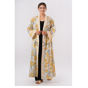 Vente en gros Kimono pour femme Ridhi imprimé en bloc Jaune de maïs crémeux 100% pur coton Robe de bain Kimonos pour dames - Product Image 6