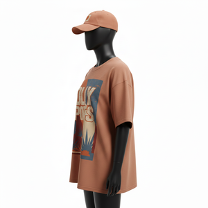 Camiseta Extra Grande para Mujer, Tela Premium de 220 GSM, Corte Holgado, Logotipo Estampado en Marrón, Camiseta Extra Grande 100% Algodón - Product Image 3