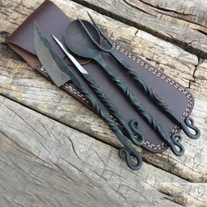 Juego de cubiertos de mesa hechos a mano, mango negro ancho, Vintage, forjado a mano, productos medievales, Riel de hierro - Product Image 4