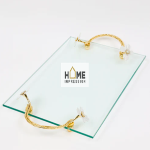 Plateaux de luxe en métal et en marbre, bords dorés, nouvelle collection, vente en gros - Product Image 2