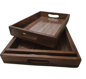 Acacia Wood Serving Tray Metal Handle <b>Home</b> Decorative Handmade Wood Serving Tray - Product Image 4