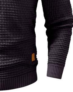 <b>Men</b> Dark Gray Textured Knitted <b>Hoodie</b> Pullover Long Sleeve Casual Sweatshirt Streetwear Winter Wear With Hood And Drawstring - Product Image 6