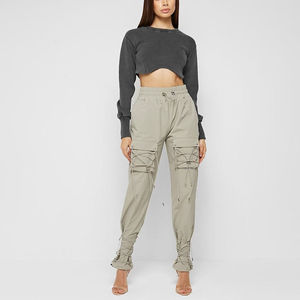 Pantalones Cargo para mujer en el último diseño ajustable cómodo para ropa informal pantalones cargo de cintura alta para mujer con logotipo/color personalizado - Product Image 3