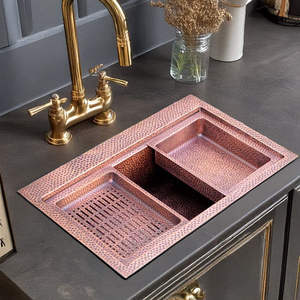 Antique Style Copper <b>Kitchen</b> <b>Sink</b> With Decorative Edging And Rustic Hammered Texture <b>For</b> Elegant <b>Kitchens</b> - Product Image 2