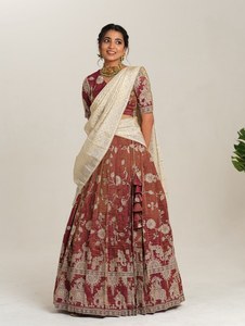 Hấp dẫn chinon thêu trình tự làm việc áo choàng dưới cùng với dupatta màu hồng - Product Image 4