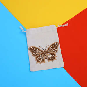 Butterfly Embroidered Cotton <b>Drawstring</b> <b>Pouch</b> Bag Open Style Closure Type For Jewellery Item Case Storage Bag Full Safety bag - Product Image 3