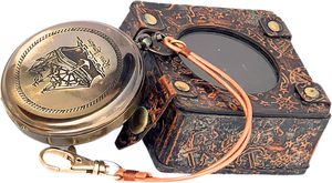 Classic Copper Pocket <b>Compass</b> with <b>Engraved</b> Leather Case | Vintage London Magnetic Navigation <b>Compass</b> Rectangle Design - Product Image 3