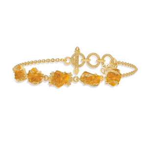 สร้อยข้อมือทอง 18k คุณภาพสูง ดีไซน์แบบจัมปิ้งเชน ล็อคแบบท็อกเกิล ประดับด้วยพลอยซิทรินธรรมชาติแบบดิบ - Product Image 1