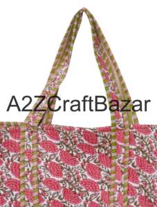 Bolsa de Mano Grande Acolchada de Algodón con Rayas, Hecha a Mano en India, para Mujer, para Viajes, Almacenamiento, Playa, Oficina, Uso Diario - Product Image 3