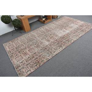 Tapis en laine rose vintage de 4.6x9.3 pieds, tapis turc tissé à plat, motif patchwork, décoration de salon avec support en latex - Product Image 2