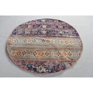 Alfombra Redonda Vintage de 37x3.8 pies, Azul Turco, Patchwork de Lana, Respaldo de Látex Ecológico - Product Image 3