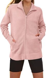 <b>Womens</b> Fall 2026 Ribbed Knit <b>Zip</b>-<b>Up</b> <b>Cardigan</b> Sweater with Thumb Holes and Collar Long Sleeve Jacket - Product Image 4