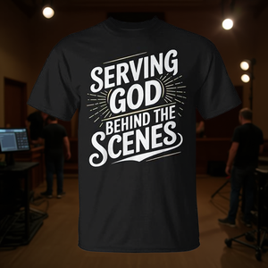 T-shirt pour homme noir, taille L, « Servir Dieu en coulisses », production d'église - Product Image 3