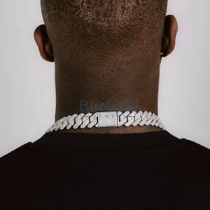 Joyería fina de plata 925 para hombre, cadena de eslabones cubanos de diamante de moissanita de dos tonos de 19MM, cadenas cubanas heladas a la venta - Product Image 4