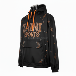 Veste coupe-vent de qualité supérieure Tissu doux en polyester Veste coupe-vent légère et imperméable avec logo personnalisé et motif strass pour homme - Product Image 3