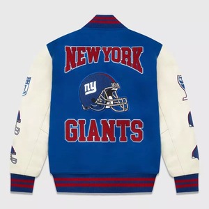 Men's Custom High Quality Embroidery Sheep Skin Leather Front <b>Stand</b> Collar Waterproof Varsity Jacket - Product Image 3