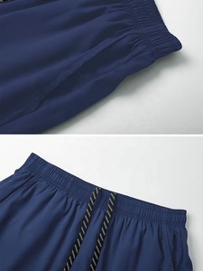 Men's Navy Blue Quick Dry Sport Shorts With Pockets Elastic Waist <b>Mid</b> Length Solid Color Athletic Workout Running Shorts - Product Image 2