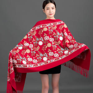 Chal largo bordado transpirable de estilo étnico indio nepalí rojo para mujer, ideal para todas las estaciones, regalo de moda para mamá, prenda exterior cálida. - Product Image 3