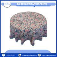 Produits les plus vendus Nappe ronde en coton avec imprimé Paisley Bordure bleue et rose Décoration d'intérieur classique Tissu tissé lavable