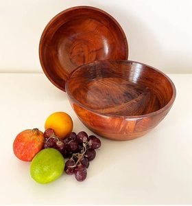 ชามเสิร์ฟสลัดไม้ธรรมชาติทำด้วยมือมีลวดลายแข็งสำหรับห้องครัวและโต๊ะรับประทานอาหาร - Product Image 6