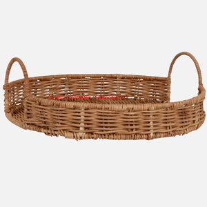 Elégant plateau de service rond en rotin naturel avec poignées Table basse décorative plateau pouf pour la décoration intérieure et la cuisine - Product Image 3
