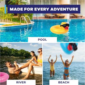 Tubo Flotador Inflable de Goma con Diseño de Pato Derby, Tendencia de Verano, Paquete de 3, Juguete de Piscina para Niños, Anillo de Natación, Edad 3+ Años, Capacidad 70 Libras - Product Image 5