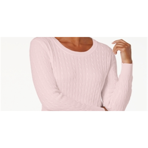 Maglione da donna in cotone rosa lavorato a trecce Karen Scott, taglia piccola, traspirante, per inverno e autunno, con colletto a fiocco e applicazioni, sottile, tipo shrug. - Product Image 2