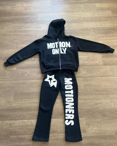 Ensemble de survêtement d'hiver OEM pour homme : sweat à capuche et pantalon de jogging évasé, broderie effet vieilli, tissu 100 % coton, avec patch - Product Image 3