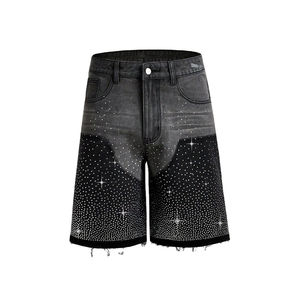 Glory <b>Mens</b> Gradient Rhinestone Stud 100% Cotton Denim <b>Shorts</b> Embroidery High Street Hip Hop Jorts Summer Sparkle Streetwear - Product Image 1
