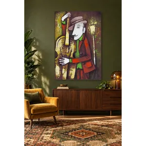 Impression sur toile : Homme Fida jouant du double basse sous un lampadaire - Product Image 1