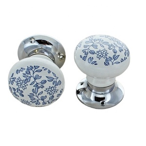 Poignée de boutons de porte peinte au Nickel en céramique, fleur bleue Vintage, belle serrure à mortaise [MLH 108] - Product Image 1
