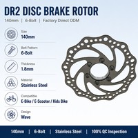 Disque de frein à ondes DR2 140 mm, 6 boulons, acier inoxydable, pour vélo, vélo électrique, trottinette électrique, vélo pour enfants, ODM