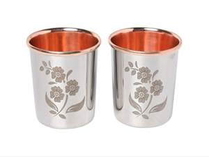 Vaso de cobre puro de 250ml con patrón floral Metal reutilizable para beneficios de salud de Ayurveda para acampar y cerámica - Product Image 5
