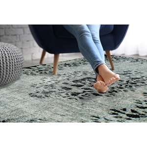 Tapis ethnique persan, tapis antidérapant noir à motifs médaillon, tapis imprimé, tapis fin non tissé - Product Image 3