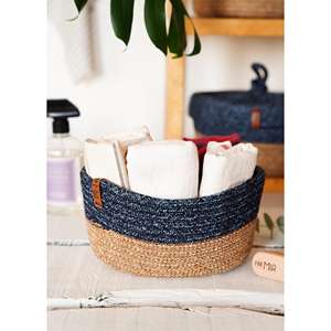 Azul Marino 24x15x12cm Bambú Jutte Cesta Ovalada Cestas Tejidas Producto - Product Image 2