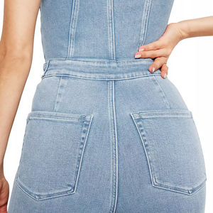 Combinaisons streetwear pour femmes, design décontracté à crop top, découpe ajustée, denim tricoté imprimé, brodé, délavé - Product Image 4