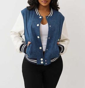 Veste bomber en denim tricoté ample déchirée pour femmes, saison automne-hiver, design personnalisé, vente en gros - Product Image 2