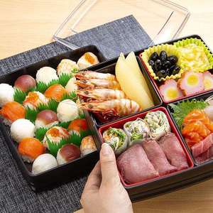 Contenedor de almacenamiento de plástico negro de estilo chino seguro para microondas de 2 niveles con tapa hermética empaquetada para fiestas para almacenamiento de alimentos y picnics - Product Image 4