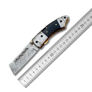 Cuchillo de Bolsillo Jexmoo OEM Personalizado, Hecho a Mano, Multifuncional, de Acero de Damasco, con Espiga Recta, de 7 Pulgadas, con Funda de Cuero, Regalo de Aniversario - Product Image 1