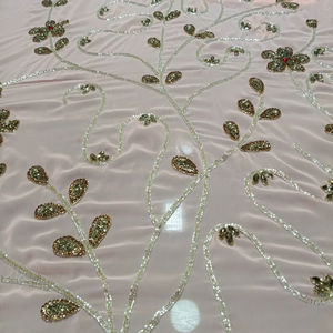 Tissu d'organza de dentelle africaine de luxe le plus vendu en gros avec tissu de tulle brodé de perles pour les mariages - Product Image 3