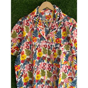 Conjuntos de pijama corto con estampado de pantalla a mano de algodón indio, ropa de dormir hecha a mano de talla grande para mujer, traje de noche, ropa acogedora Pjs - Product Image 2